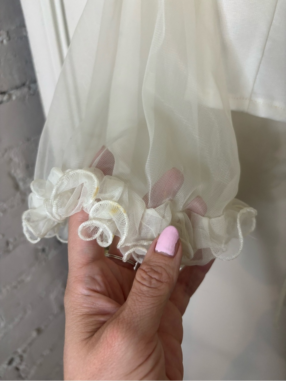 70s Vtg Sheer Ruffle Cropped jacket- Ivory - Picture 3 of 4
